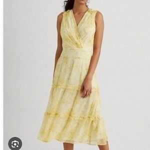 Lauren Ralph Lauren Floral‎ Georgette Midi Dress Yellow Size 2 Sleeveless